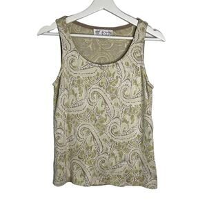 St. John Collection Sleeveless Knit Paisley Tank Top Cream Women's Size Small